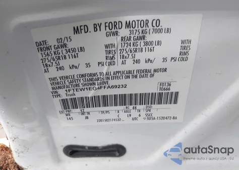 2015 Ford F-150 Xlt z USA, uszkodzony, nr VIN 1FTEW1EG4FFA69232